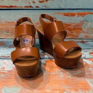 Aldo Tan Leather Platform Wedge Sandals